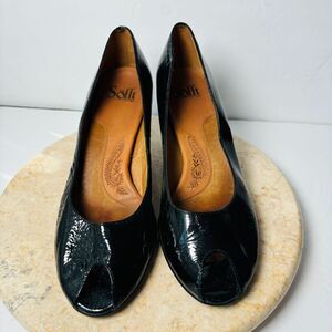 Söfft Black Patent Leather Peep-Toe Pumps Classic Elegant Heels Women's Sz‎ 9